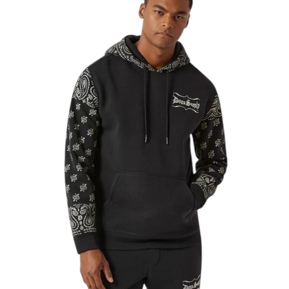 Dogg Supply by Snoop Dogg Black Paisley bandana Hoodie Sz M Streetwear Fleece